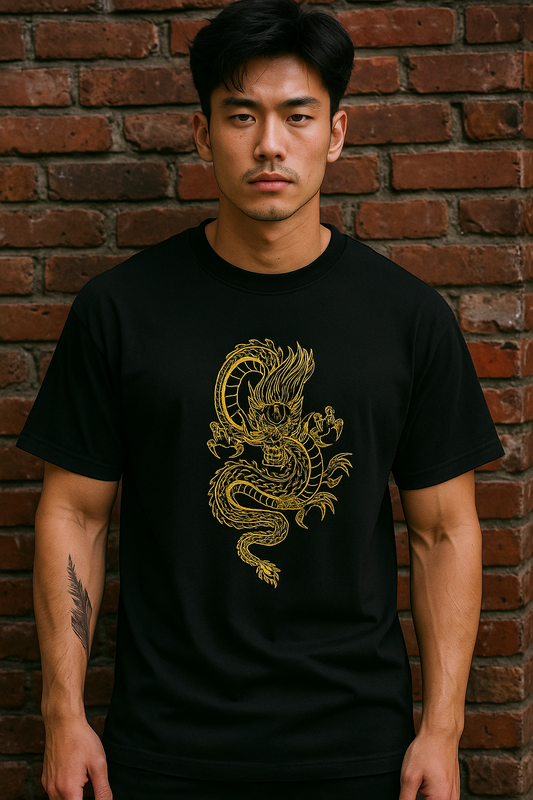 Premium Dragon Print Black Oversized T-Shirt – 100% Cotton | Unisex