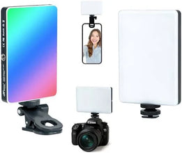 RGB Portable Camera And Mobile Light Dimmable Panel Lamp | Full Color 2700-6500k 6.5W for Smart Phone Photography Video Led Light 1800 mAh for Zoom Calls/Live Stream/Selfies/Makeup/Vlogging